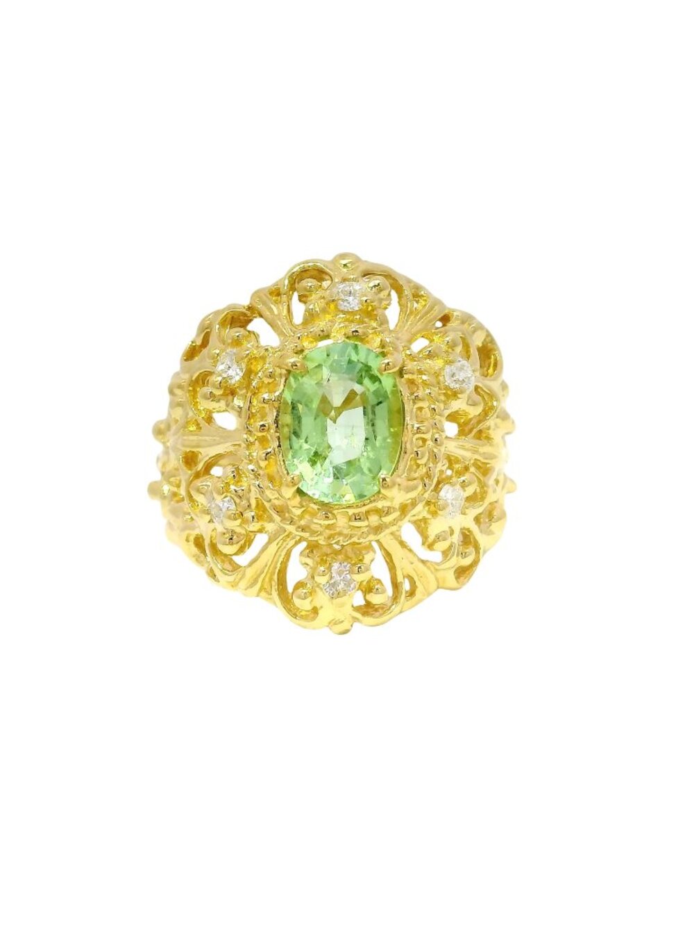 Oval Cut Peridot Set in 18K Filagree Design Fashion Ring Sz 7